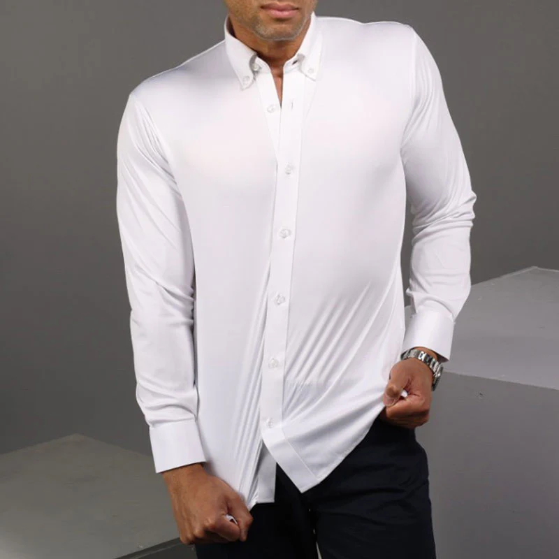 Quattro Flex Dress Shirt with Button Down Collar White - Image 5