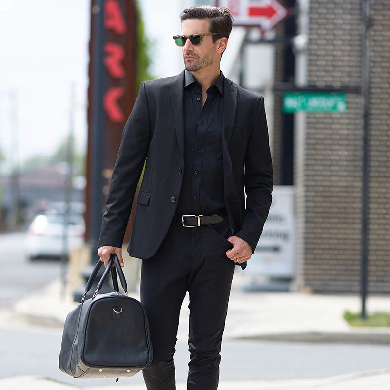Quattro Flex Dress Shirt with Semi-Spread Collar Black - Image 4
