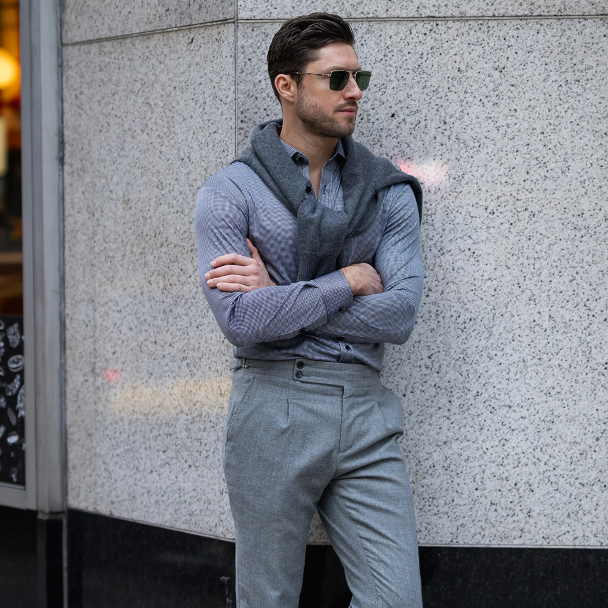 Quattro Flex Dress Shirt with Semi-Spread Collar Black Houndstooth - Image 3
