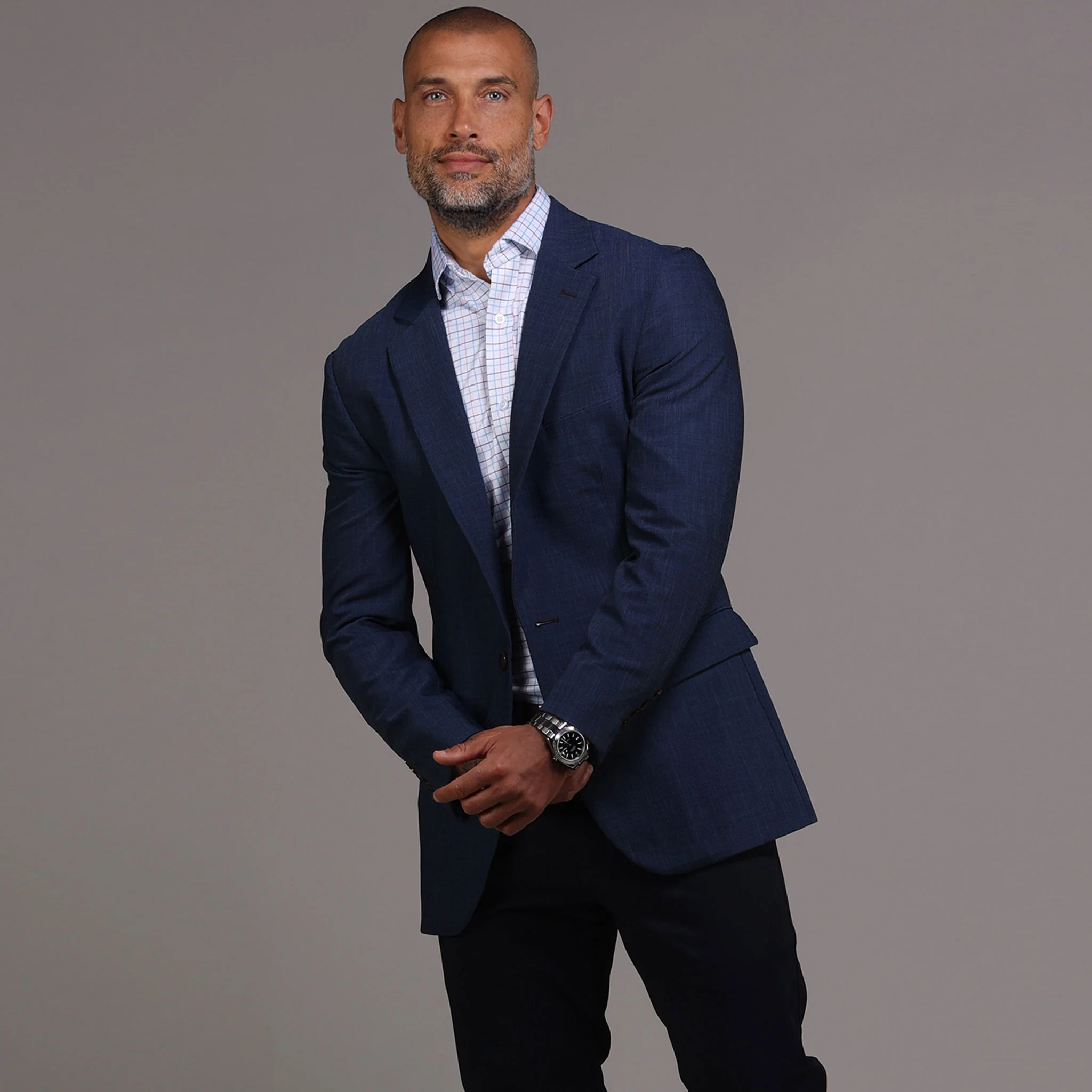 Quattro Flex Dress Shirt with Semi-Spread Collar Blue and Pink Tattersall - Image 6