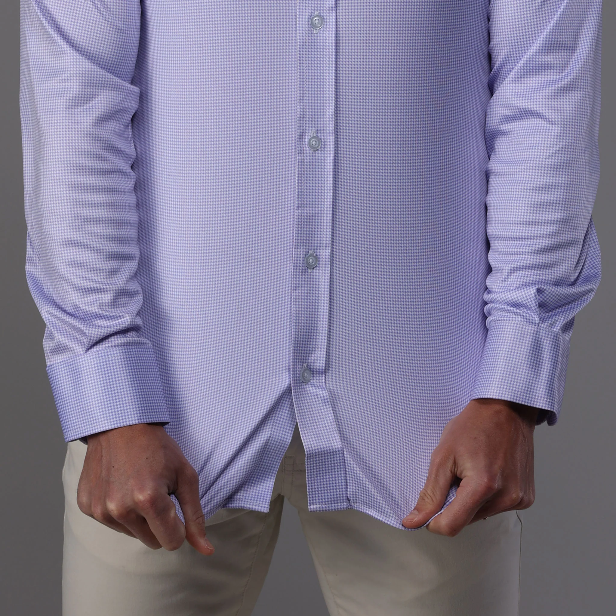 Quattro Flex Dress Shirt with Semi-Spread Collar Lavender Houndstooth - Image 5