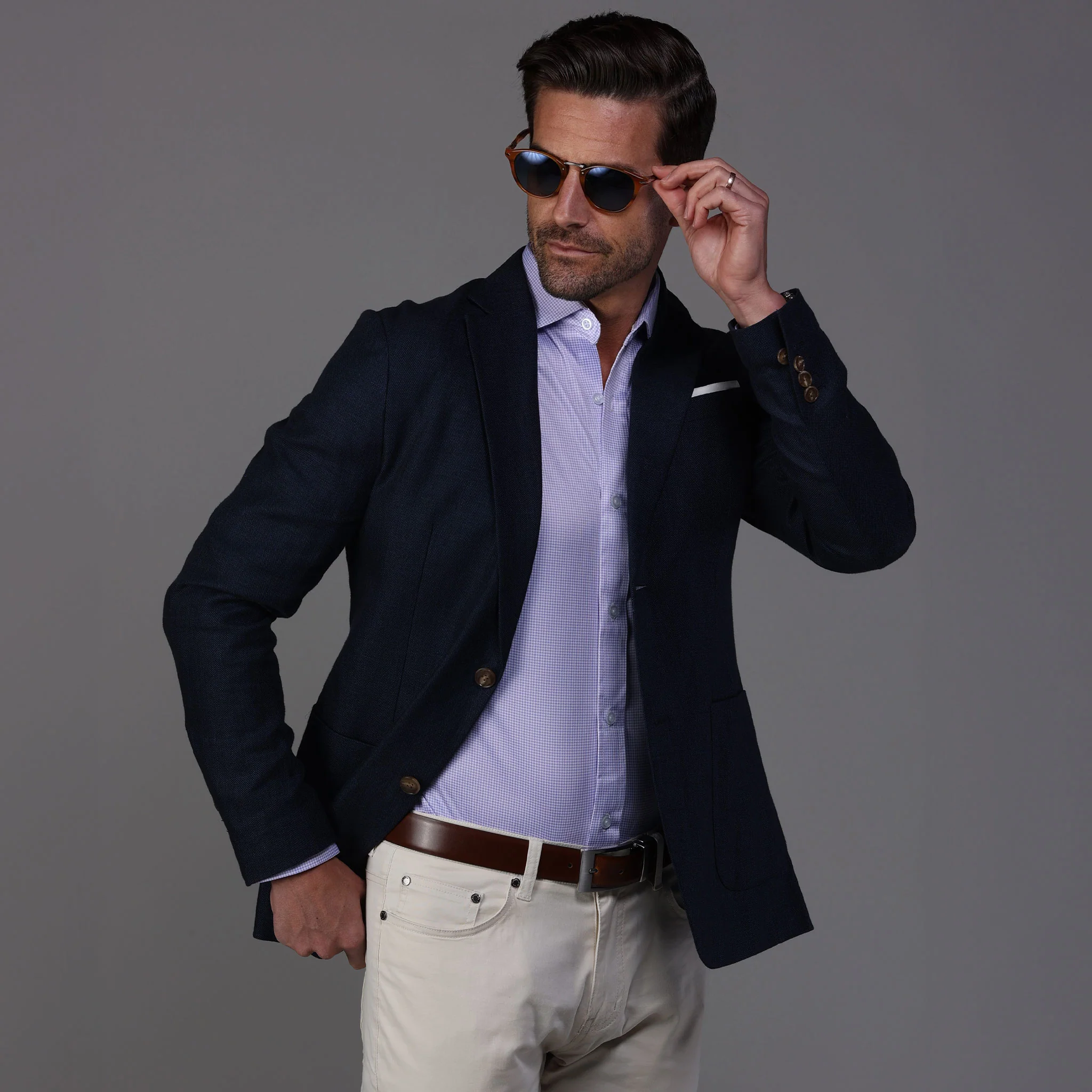 Quattro Flex Dress Shirt with Semi-Spread Collar Lavender Houndstooth - Image 6