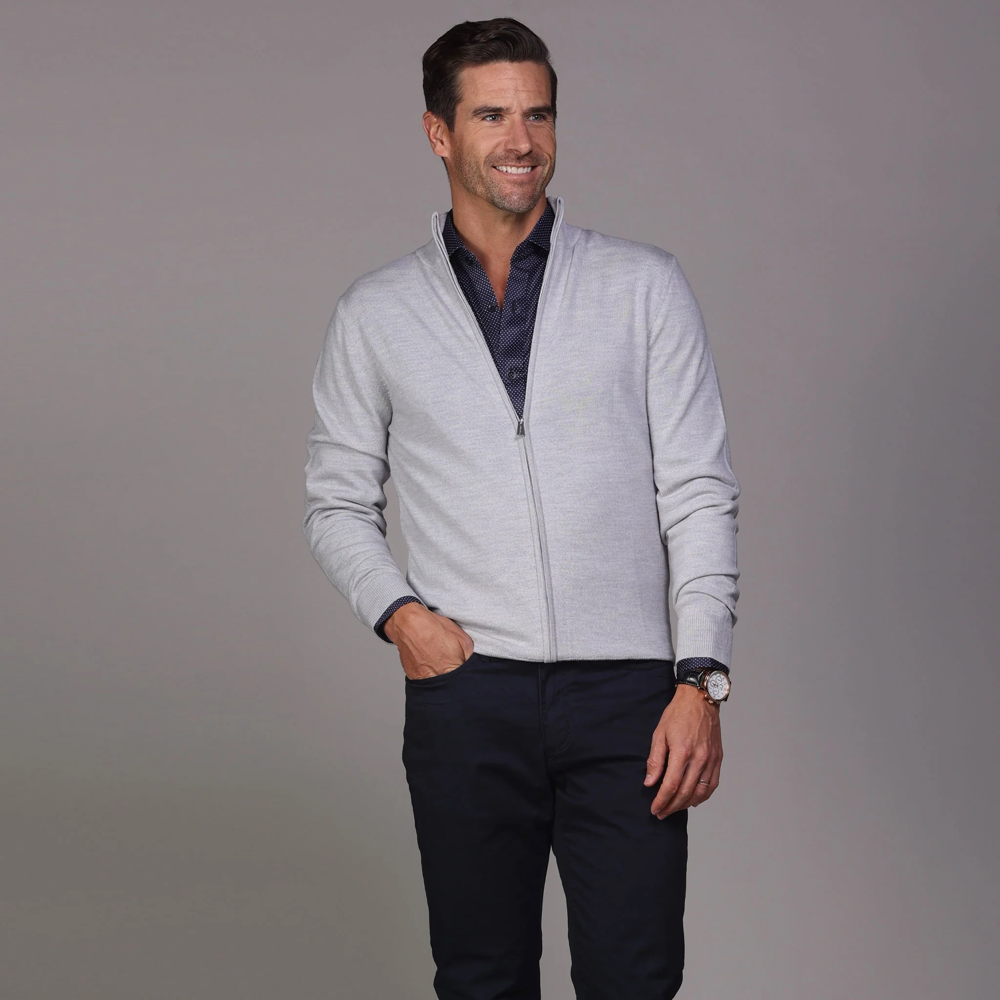 Quattro Flex Dress Shirt with Semi-Spread Collar Midnight Micro Dot - Image 4