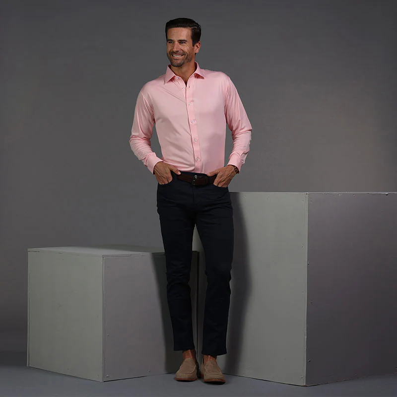 Quattro Flex Dress Shirt with Semi-Spread Collar Pink - Image 3