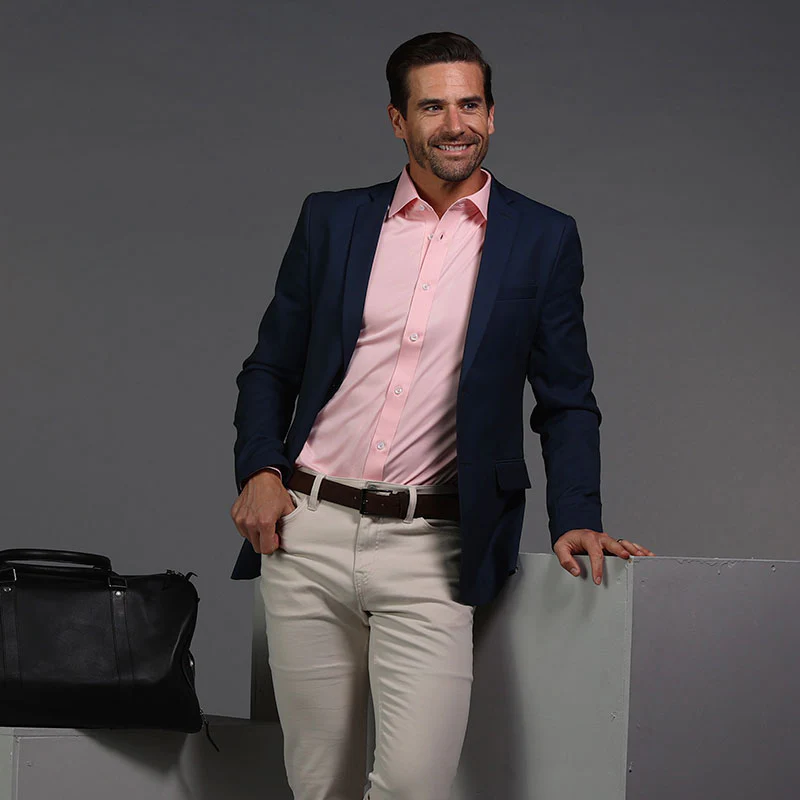 Quattro Flex Dress Shirt with Semi-Spread Collar Pink - Image 5