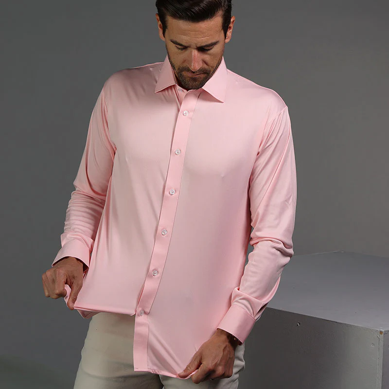 Quattro Flex Dress Shirt with Semi-Spread Collar Pink - Image 6