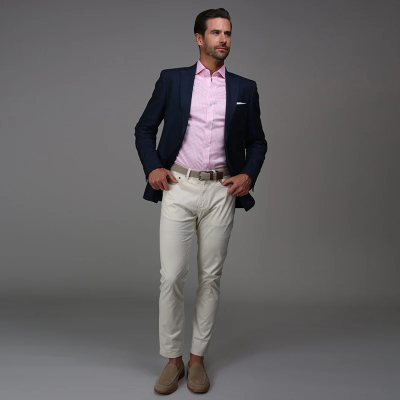 Quattro Flex Dress Shirt with Semi-Spread Collar Pink Gingham - Image 3