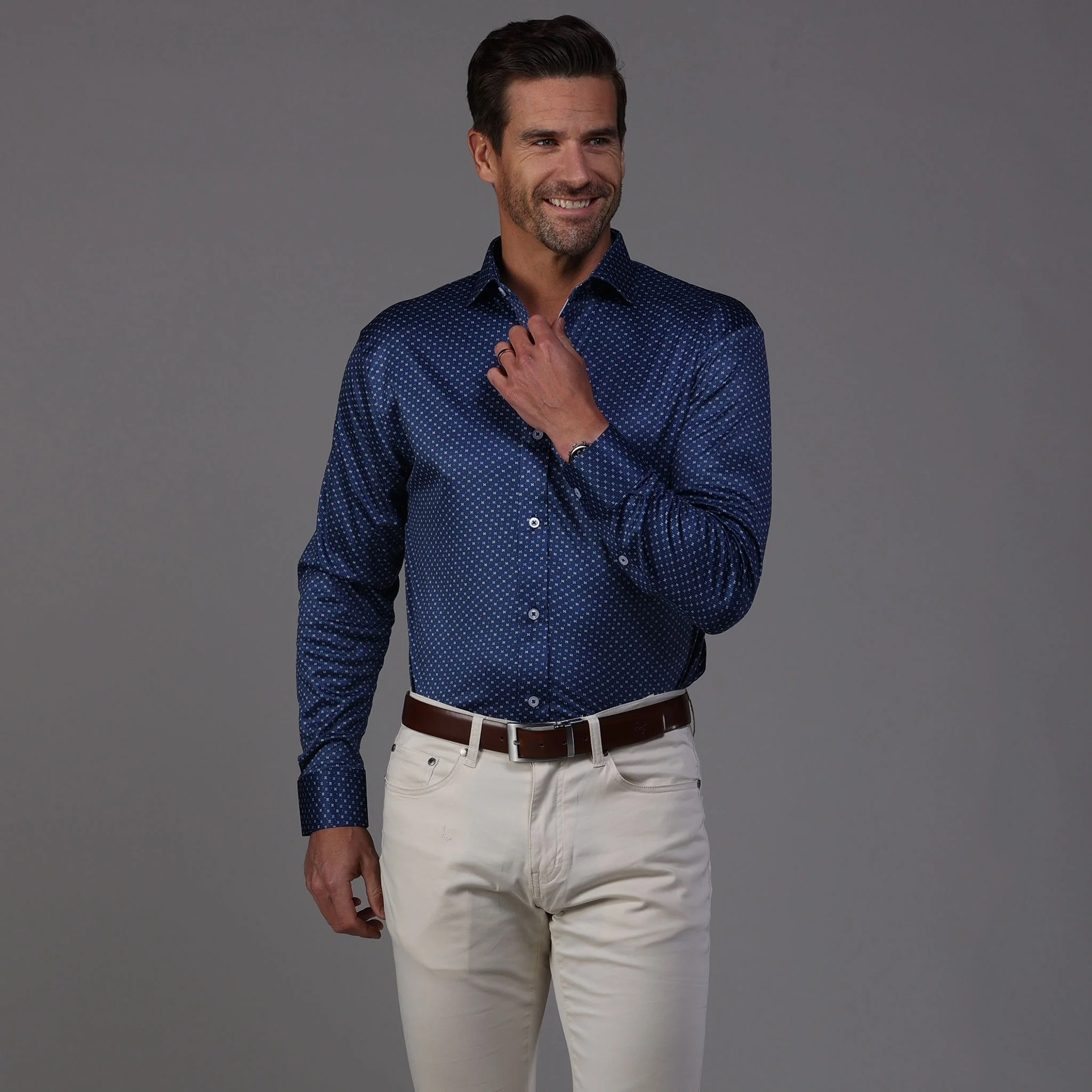 Quattro Flex Dress Shirt with Semi-Spread Collar Polo Los Cabos Blue Star - Image 3