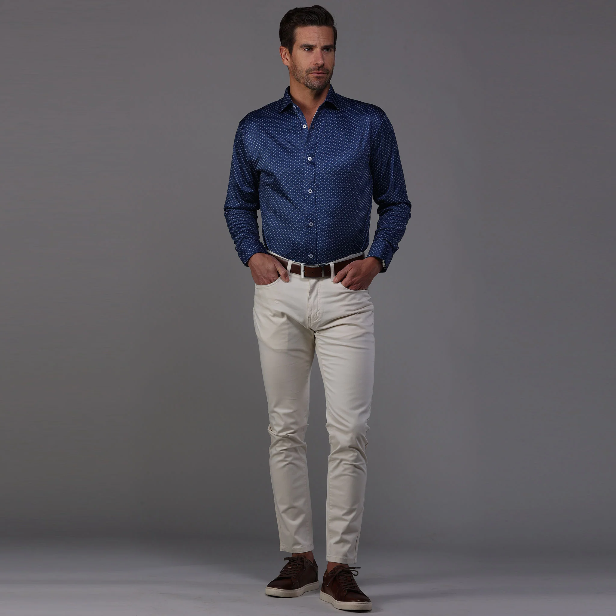 Quattro Flex Dress Shirt with Semi-Spread Collar Polo Los Cabos Blue Star - Image 4