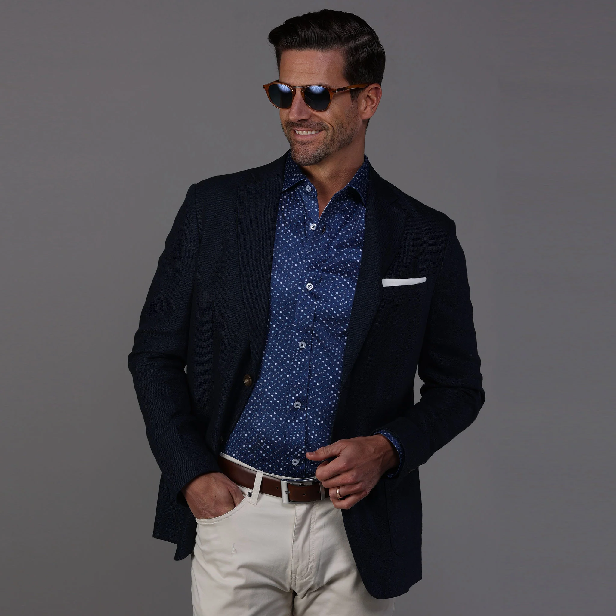 Quattro Flex Dress Shirt with Semi-Spread Collar Polo Los Cabos Blue Star - Image 5