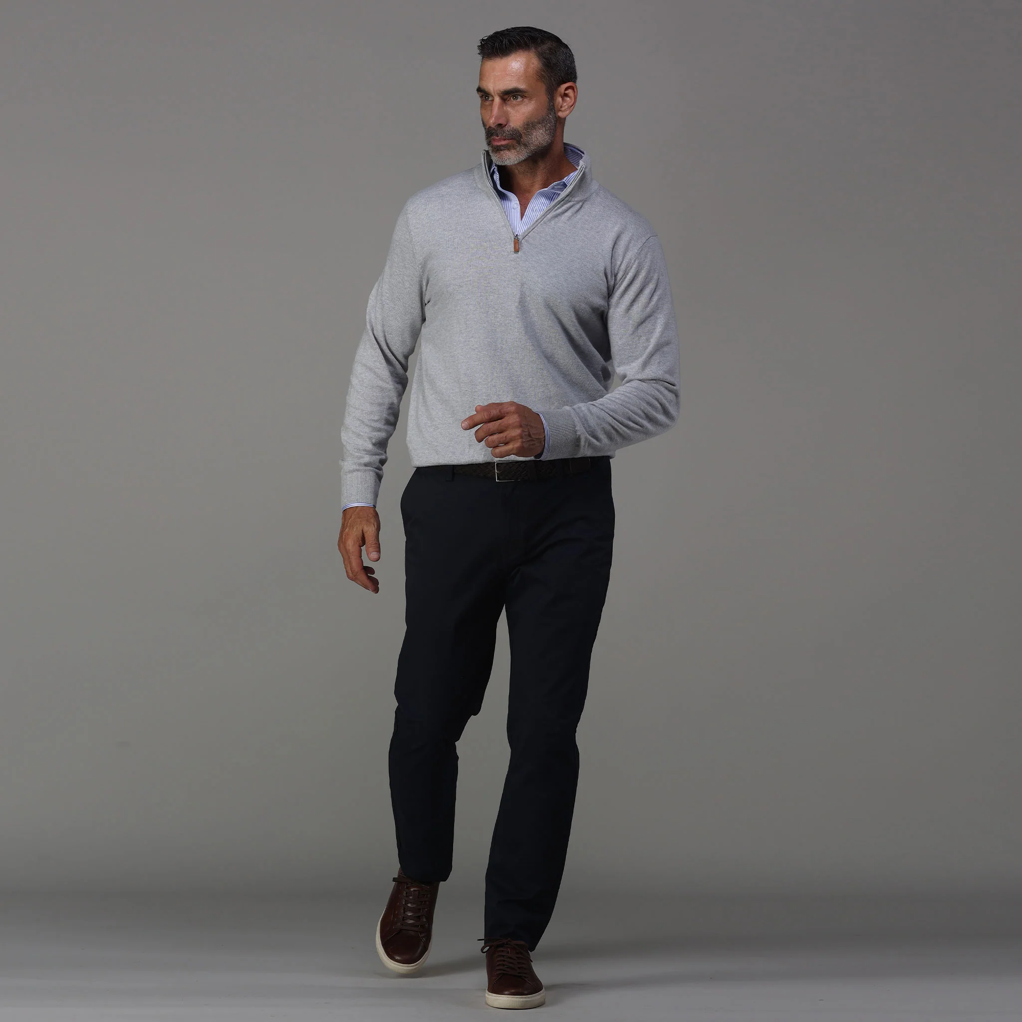 Quattro Flex Dress Shirt with Semi-Spread Collar Regent Blue Stripe - Image 6