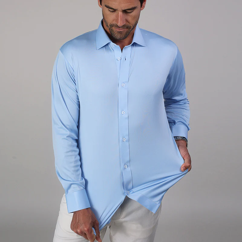 Quattro Flex Dress Shirt with Semi-Spread Collar Sky Blue - Image 4