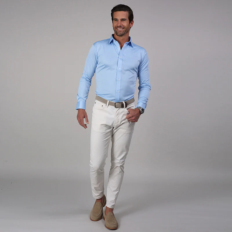 Quattro Flex Dress Shirt with Semi-Spread Collar Sky Blue - Image 5