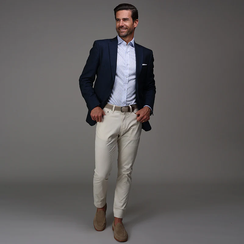 Quattro Flex Dress Shirt with Semi-Spread Collar Thin Blue Check - Image 4