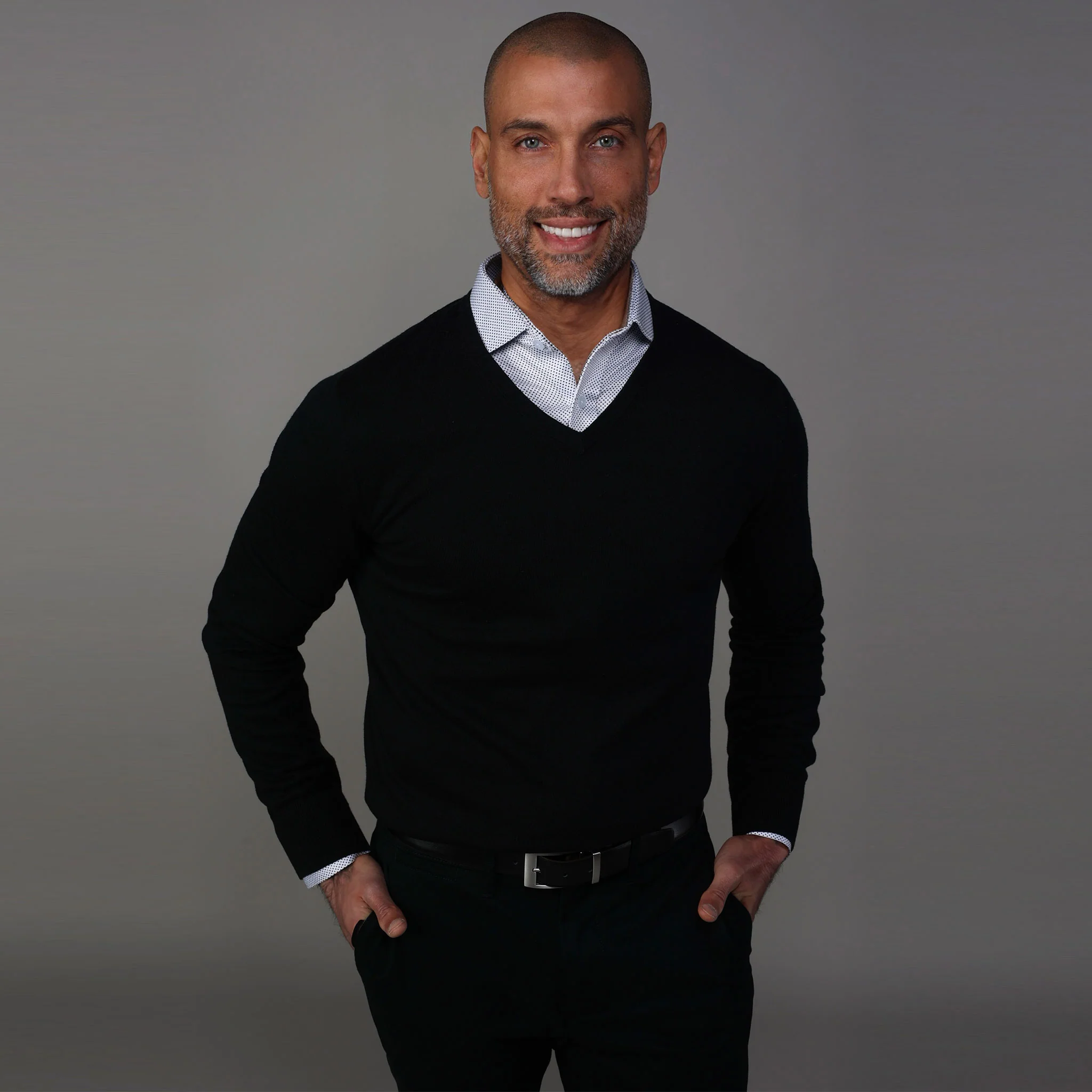 Quattro Flex Dress Shirt with Semi-Spread Collar White Micro Dot - Image 4
