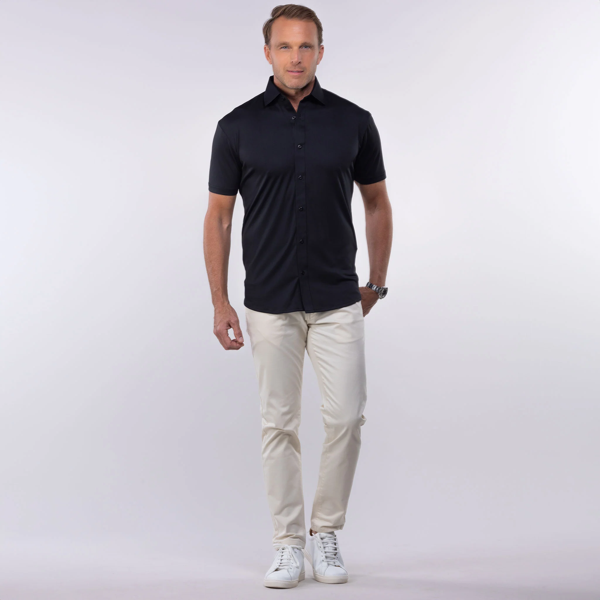 Quattro Flex Short Sleeve Button Down Black - Image 4