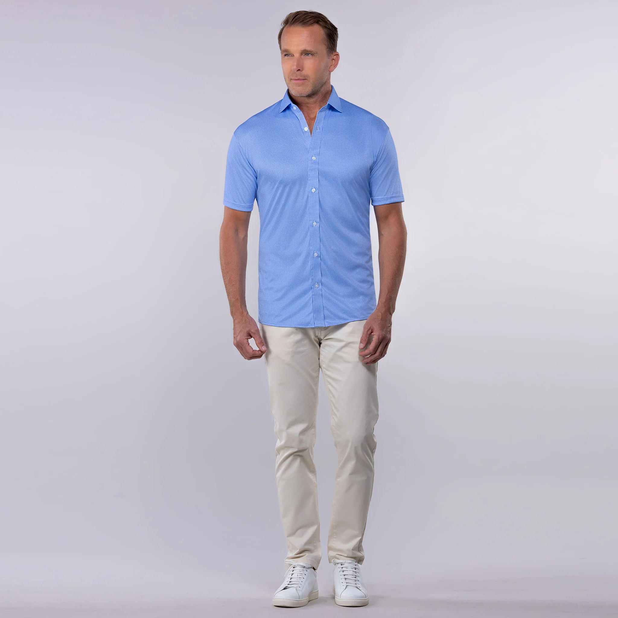 Quattro Flex Short Sleeve Button Down Blue Houndstooth - Image 4
