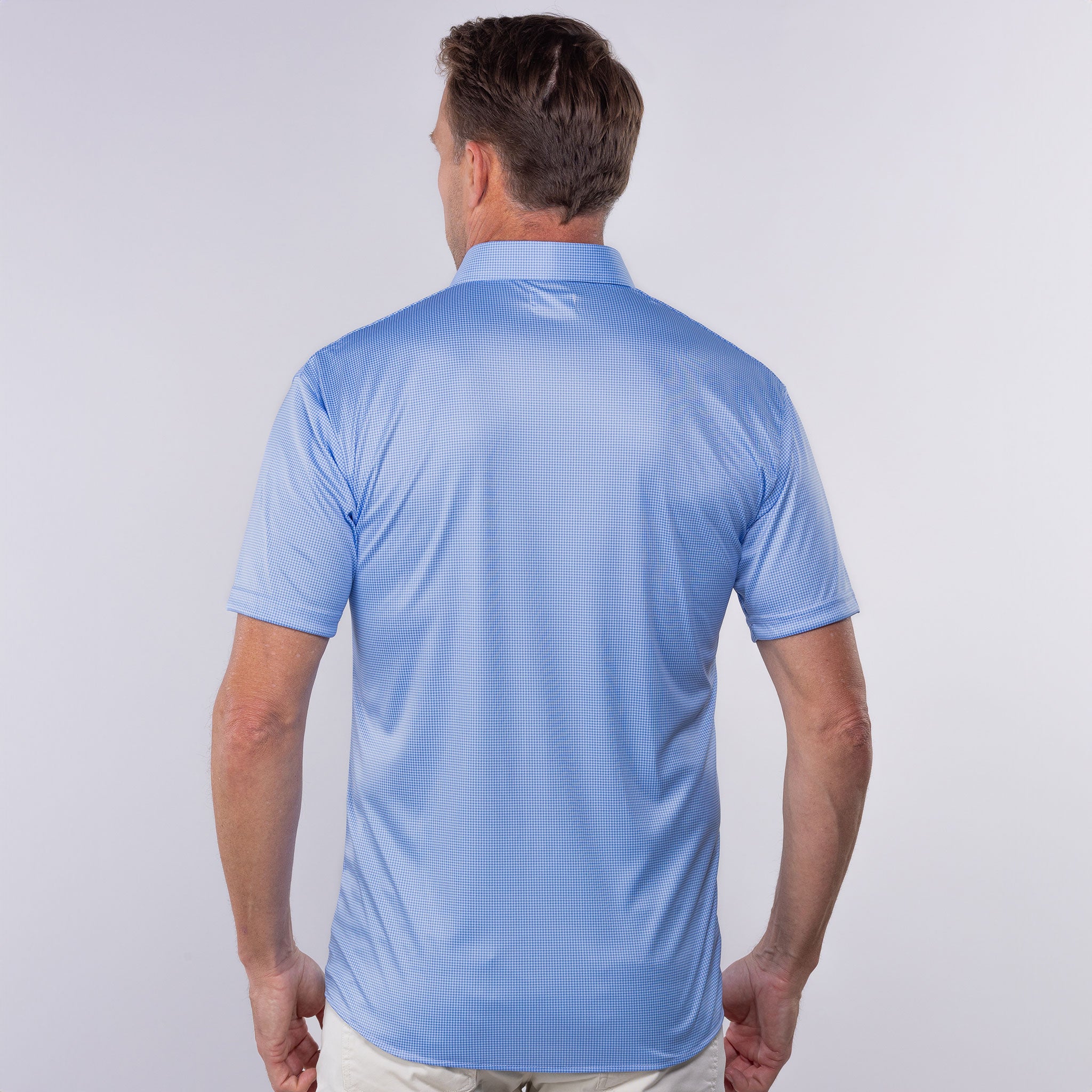 Quattro Flex Short Sleeve Button Down Blue Houndstooth - Image 5