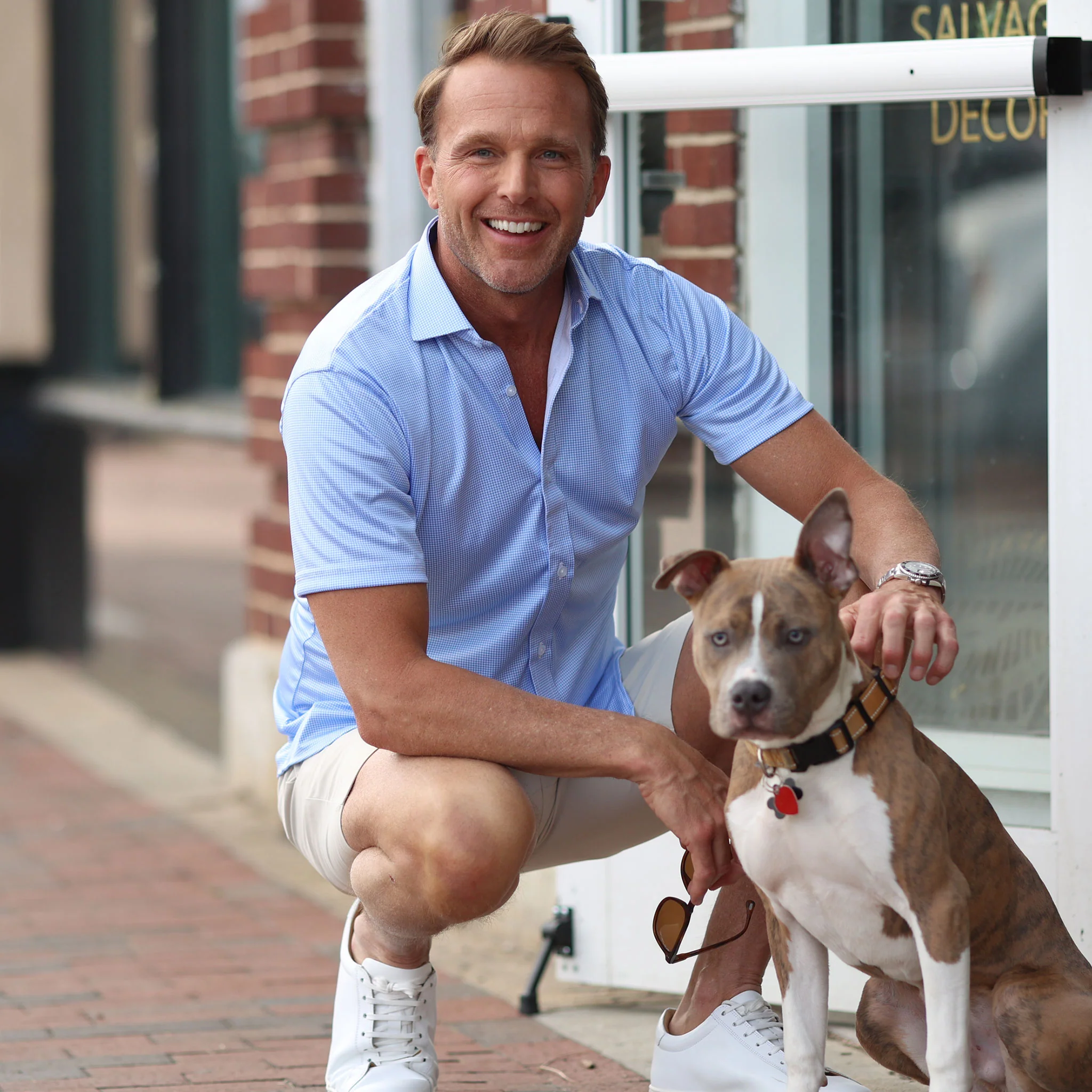 Quattro Flex Short Sleeve Button Down Blue Houndstooth - Image 7