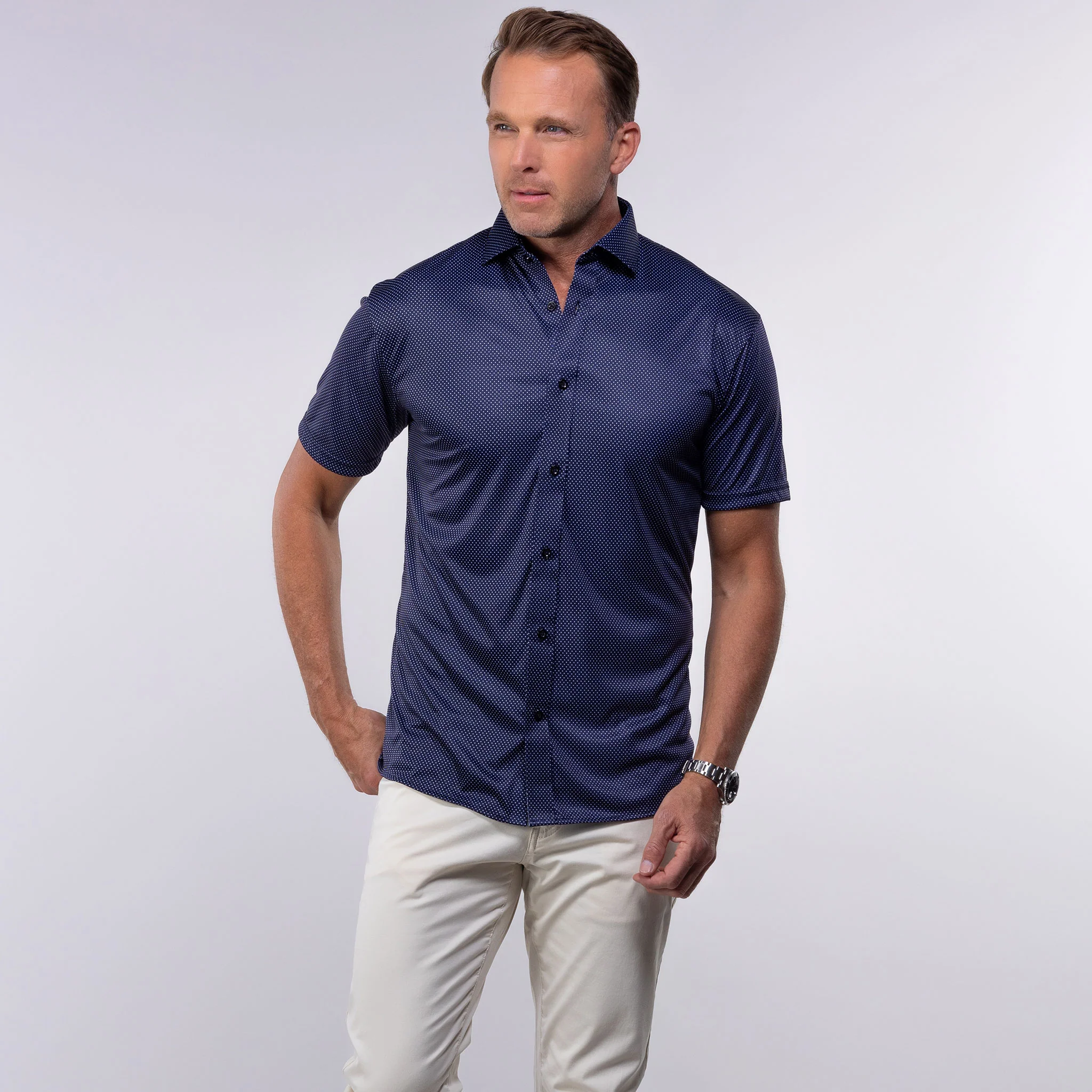 Quattro Flex Short Sleeve Button Down Midnight Micro Dot - Image 3