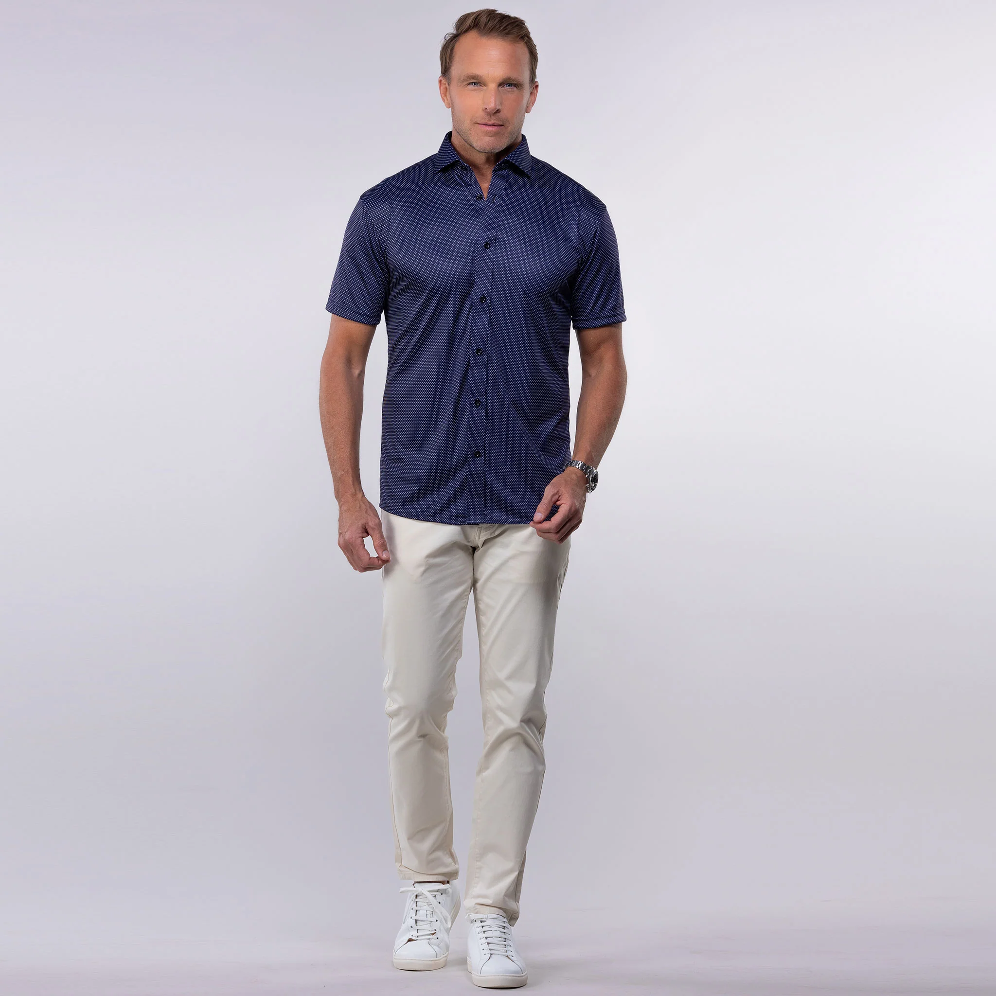 Quattro Flex Short Sleeve Button Down Midnight Micro Dot - Image 4