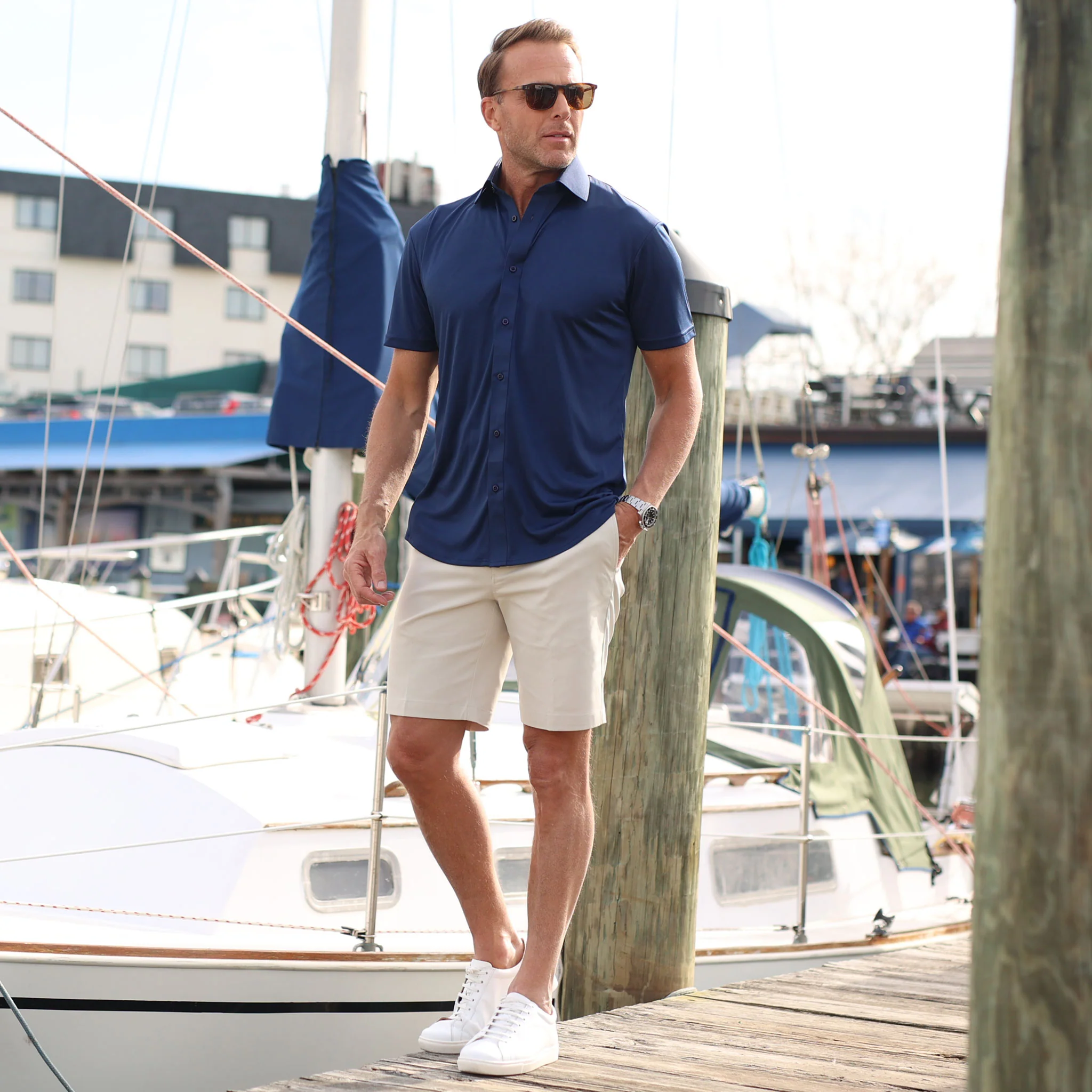 Quattro Flex Short Sleeve Button Down Navy - Image 7