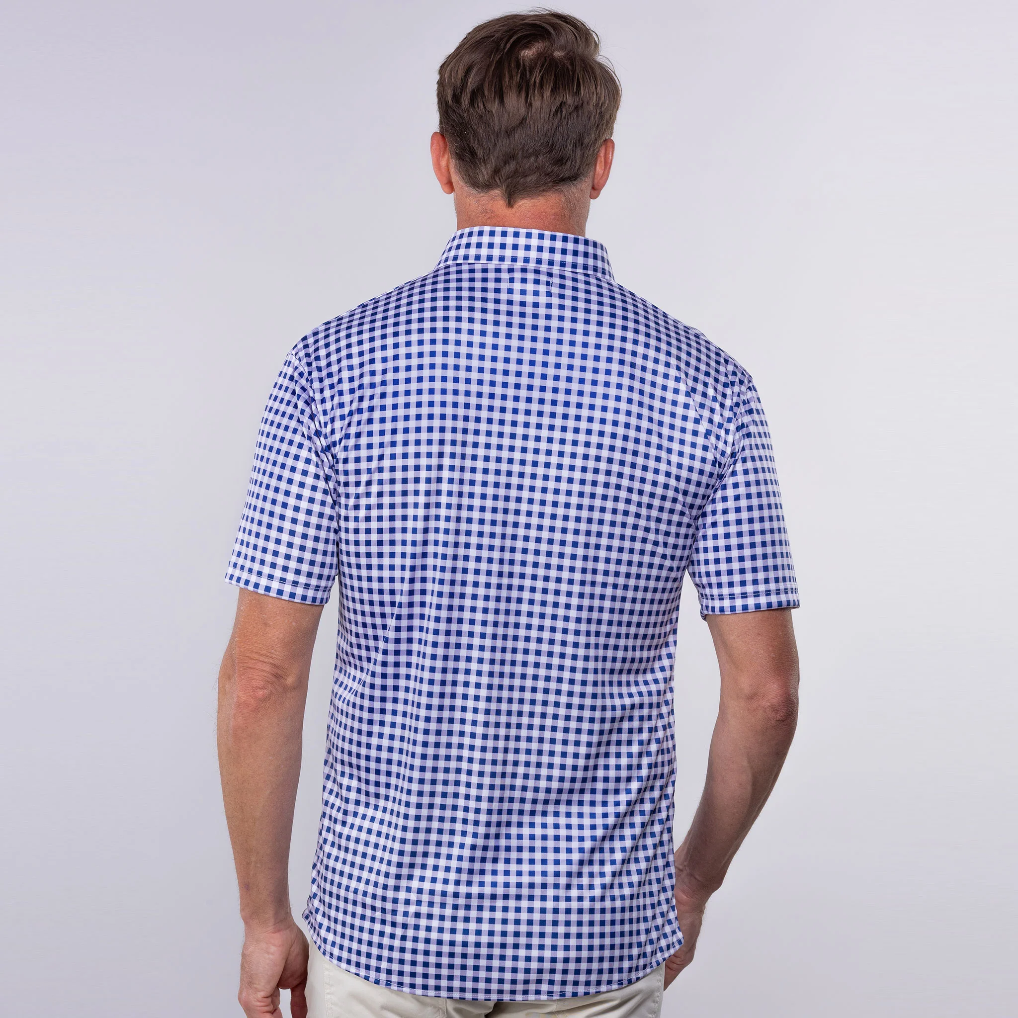 Quattro Flex Short Sleeve Button Down Navy Gingham - Image 5