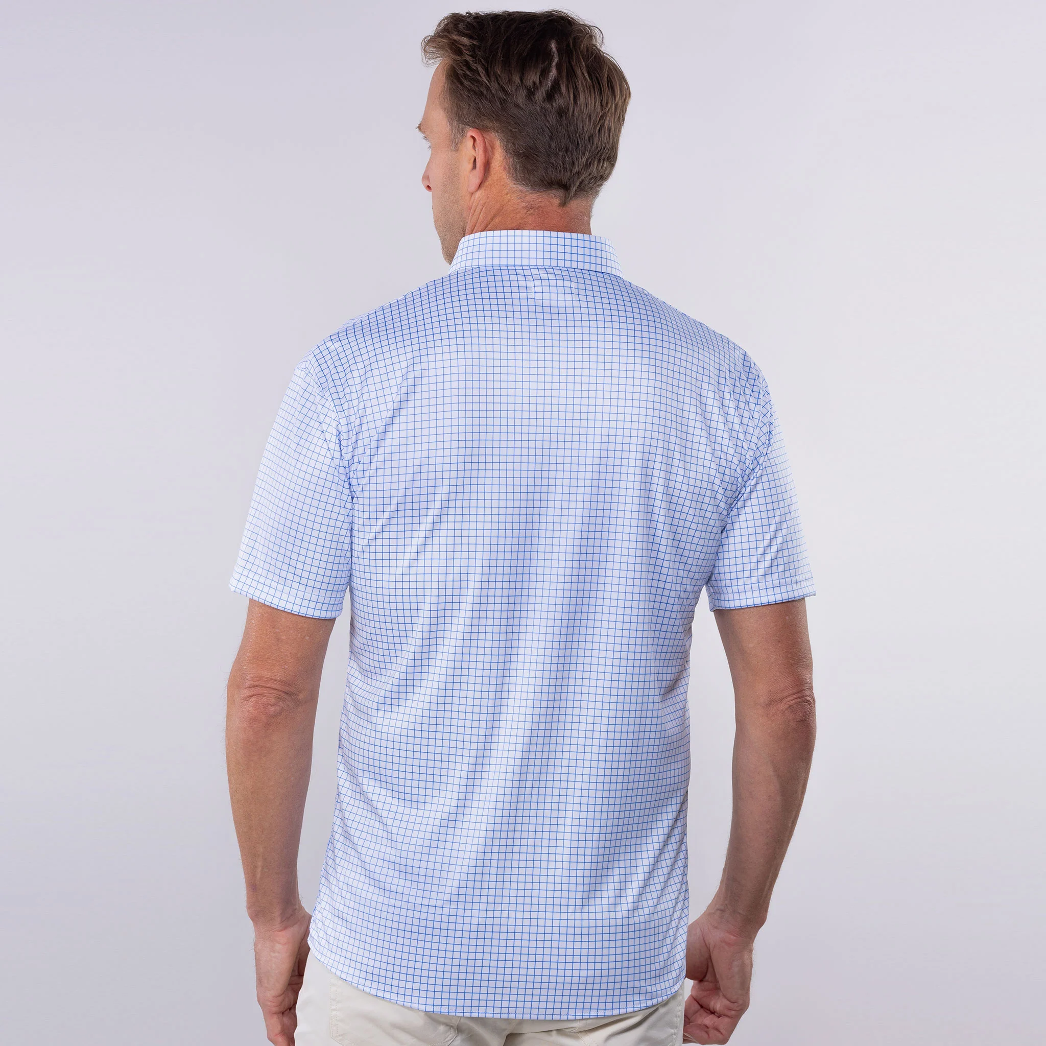 Quattro Flex Short Sleeve Button Down Thin Blue Check - Image 6