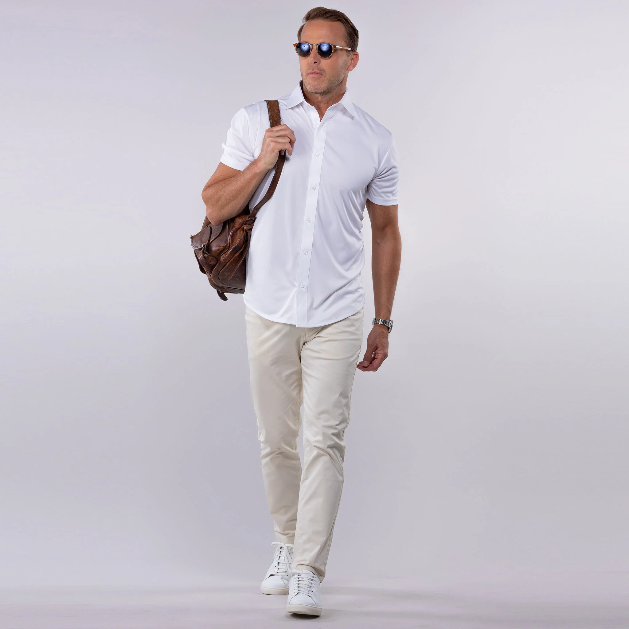 Quattro Flex Short Sleeve Button Down White - Image 4