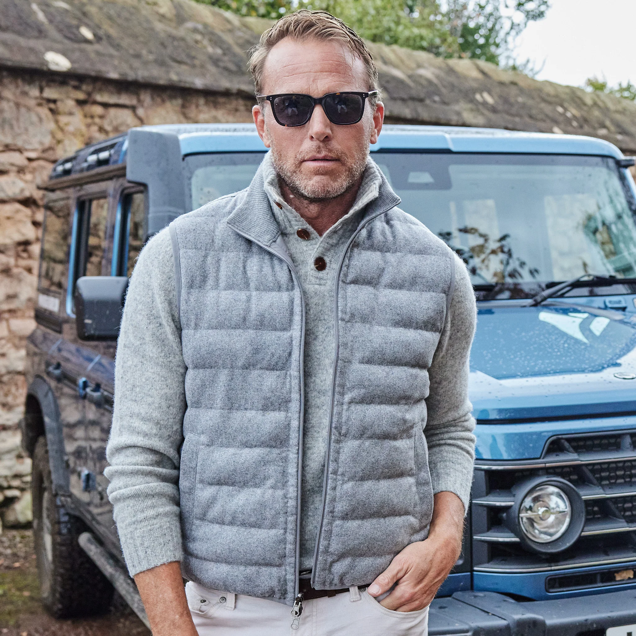 Regent Reversible Quilted Wool Vest Grey - Image 3