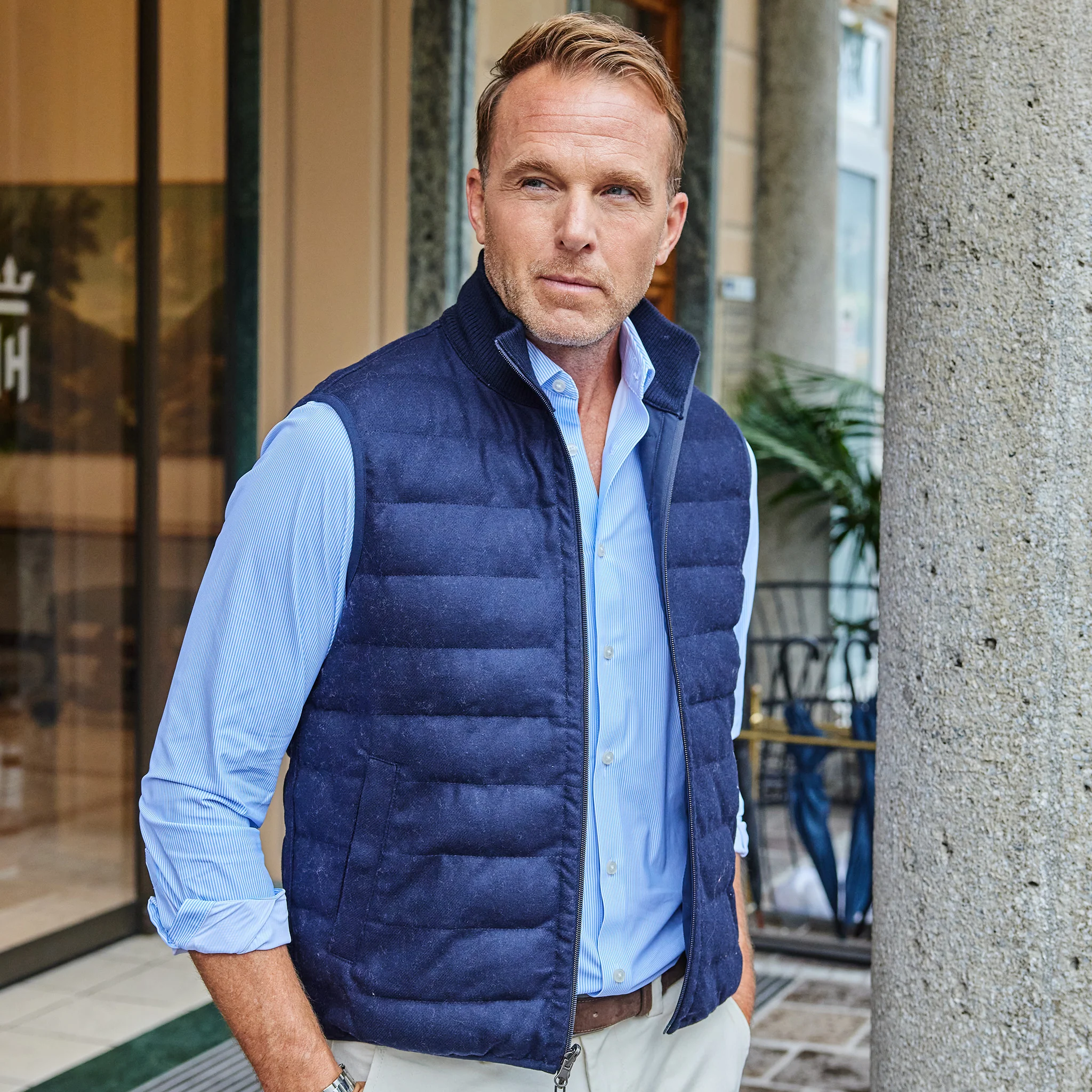Regent Reversible Quilted Wool Vest Navy - Image 2