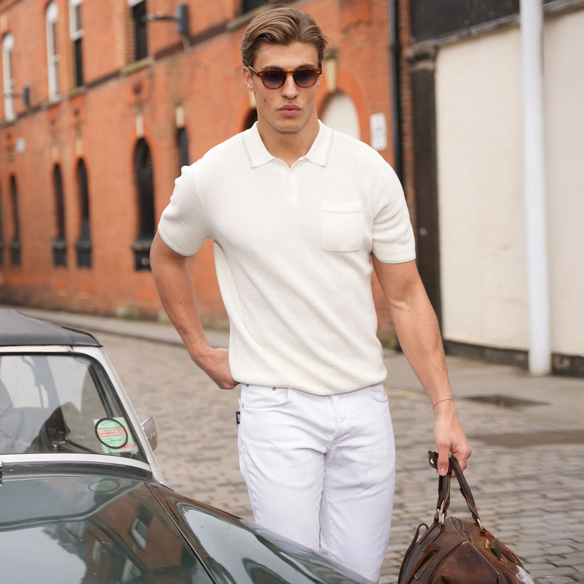 Riviera Waffle Knit Polo Ivory - Image 3