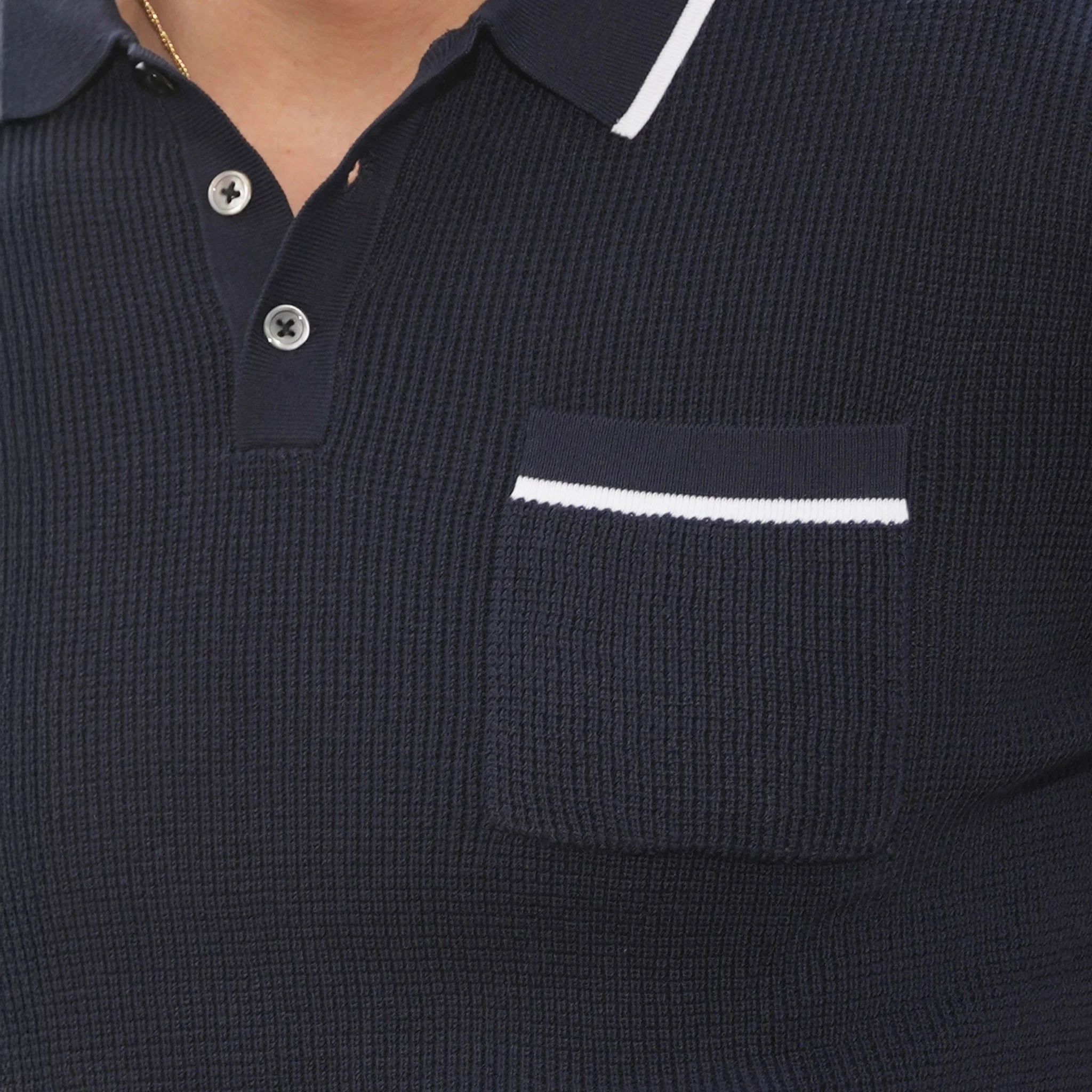 Riviera Waffle Knit Polo Navy - Image 3