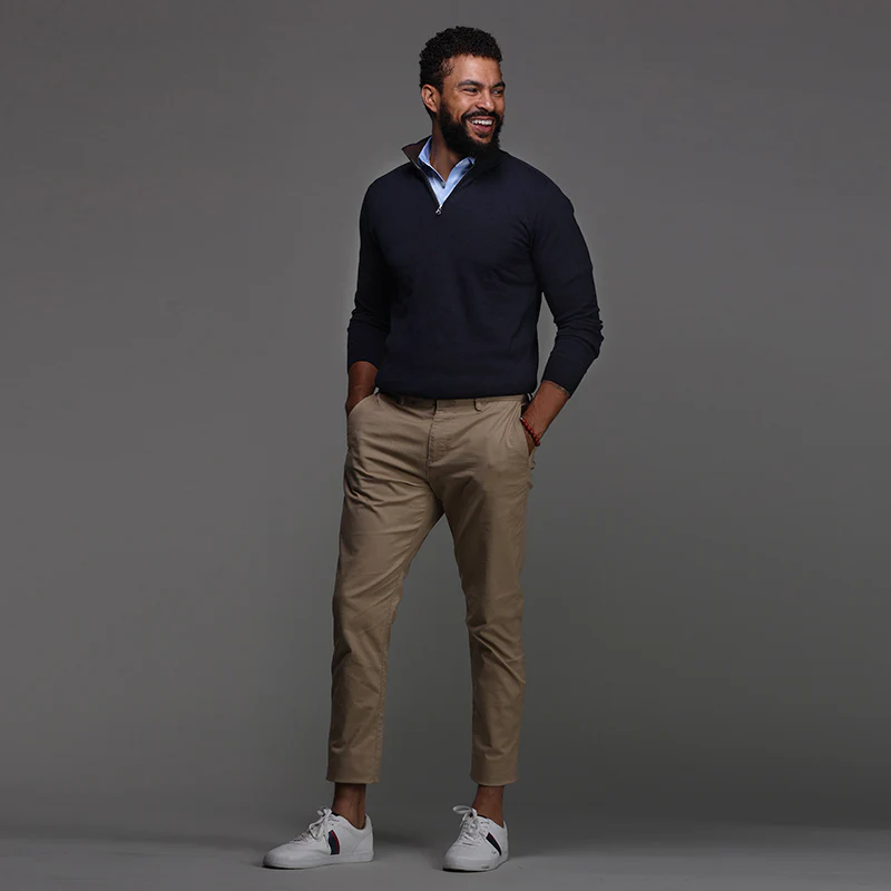 Semi-Spread Collar Polo Blue Houndstooth - Image 4