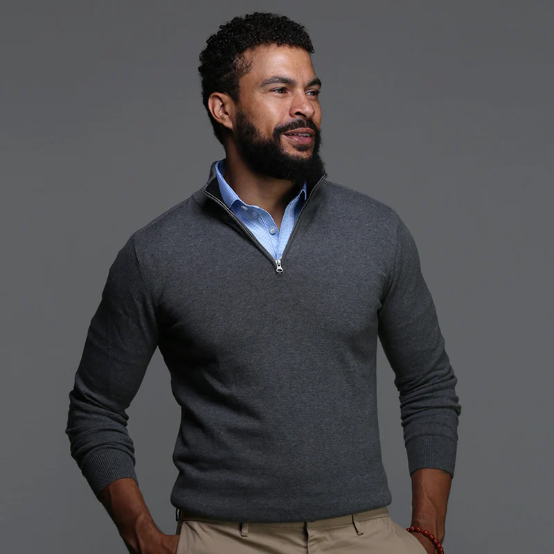 Semi-Spread Collar Polo Blue Houndstooth - Image 5
