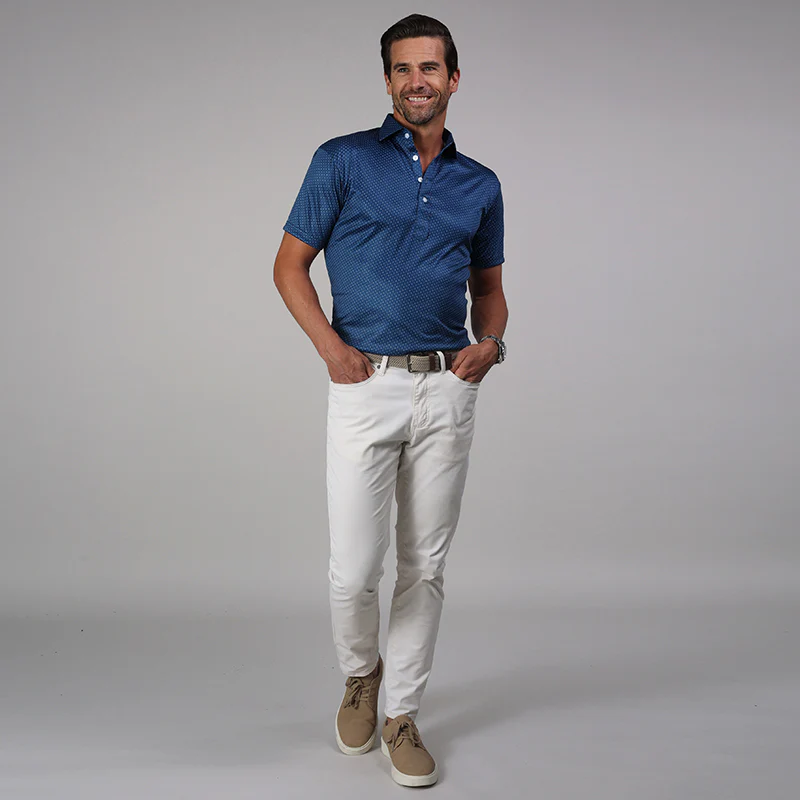 Semi-Spread Collar Polo Blue Polka Dot - Image 3