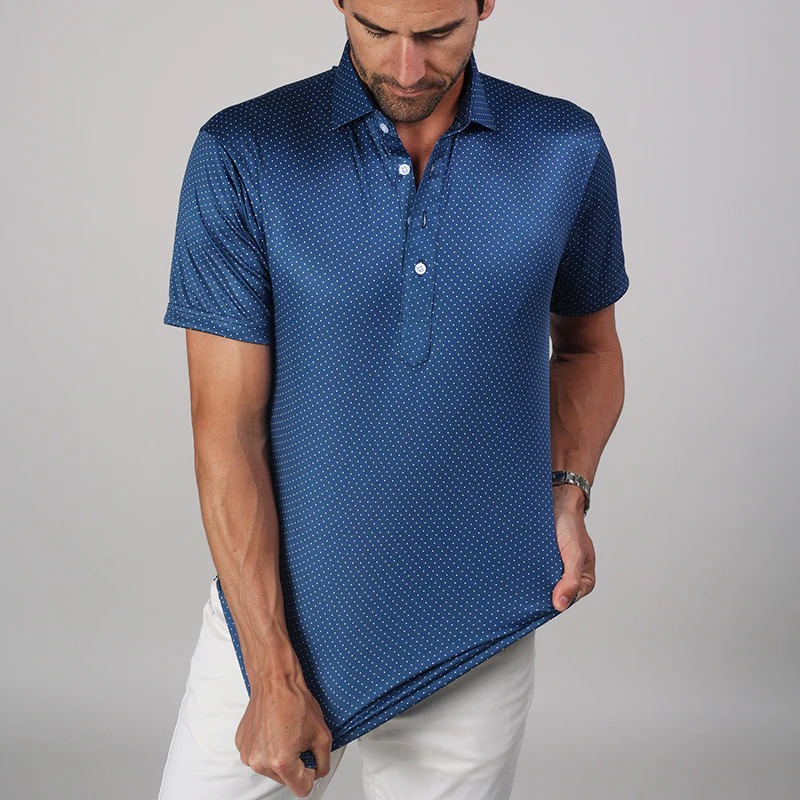 Semi-Spread Collar Polo Blue Polka Dot - Image 6