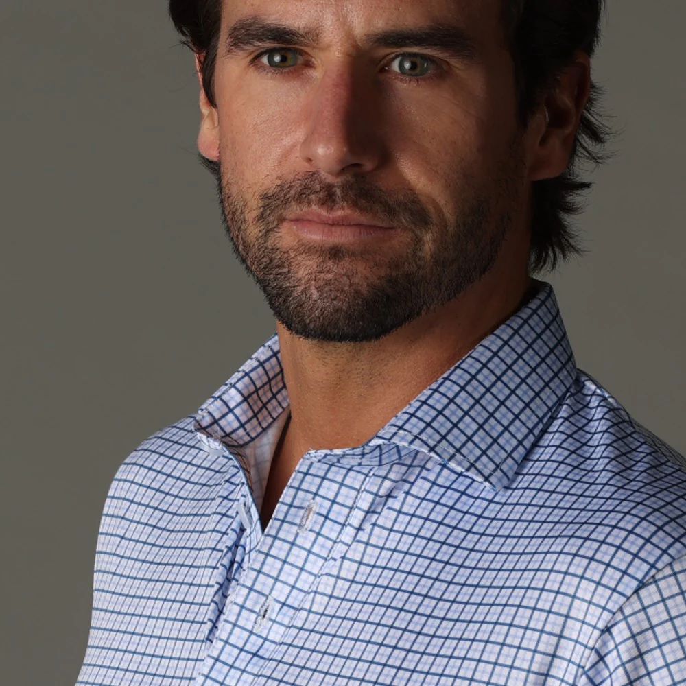Semi-Spread Collar Polo Blue Tattersall - Image 4