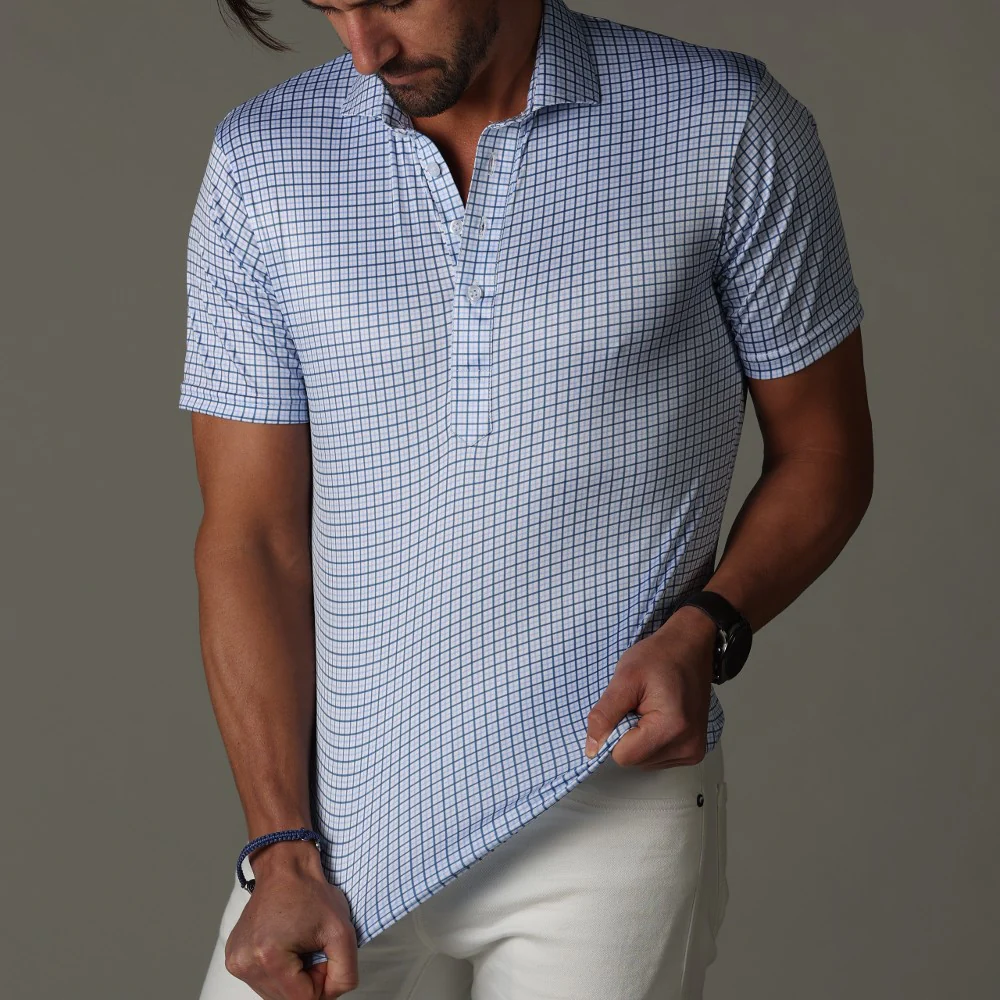 Semi-Spread Collar Polo Blue Tattersall - Image 7