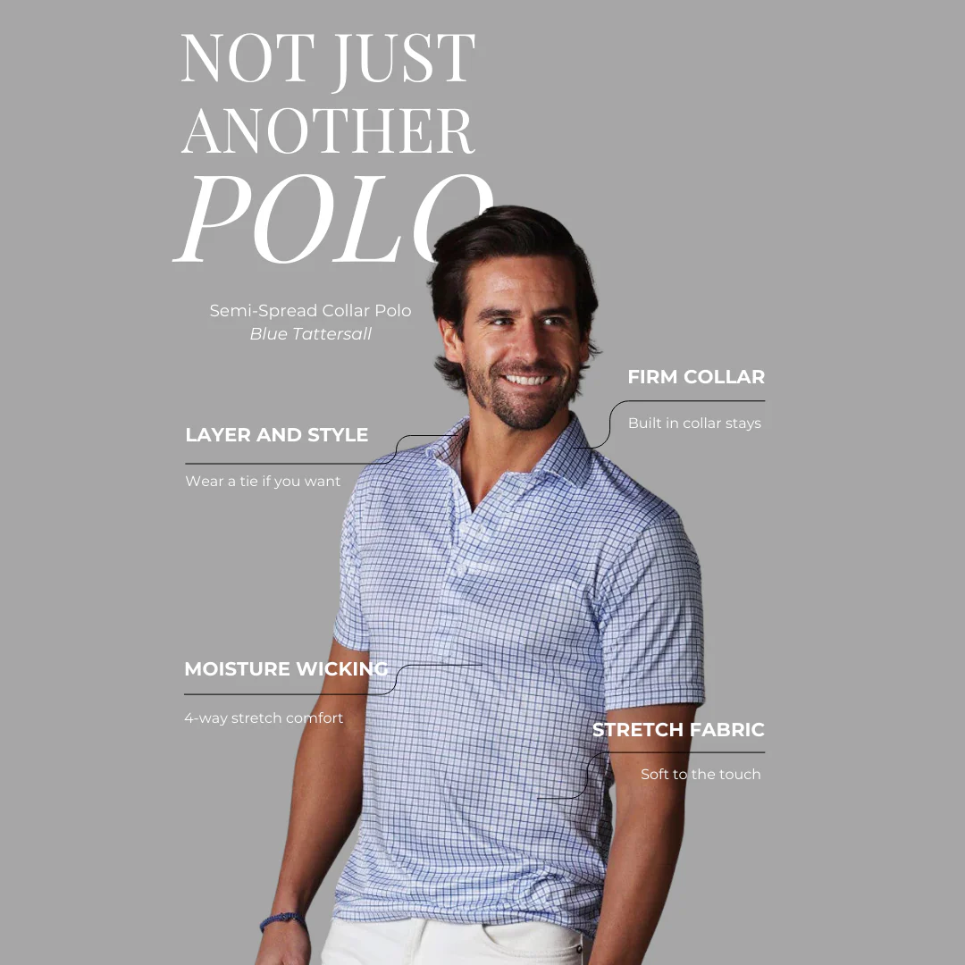 Semi-Spread Collar Polo Blue Tattersall - Image 8