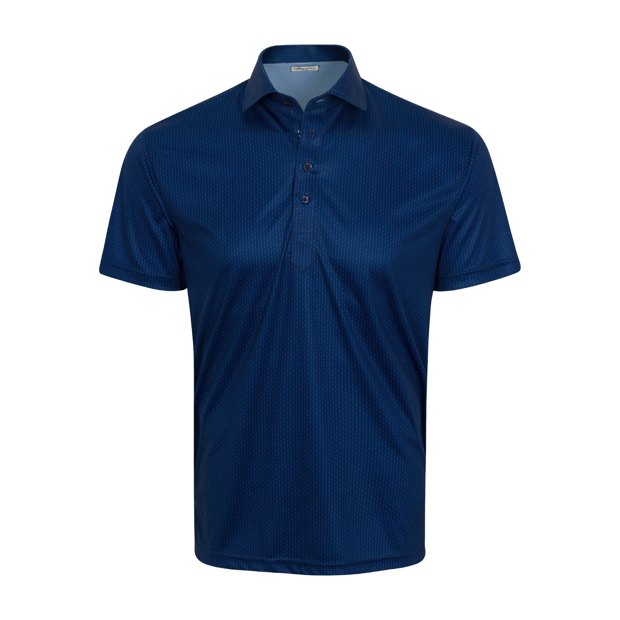 Semi-Spread Collar Polo Diamond Dot Red & Navy - Image 3