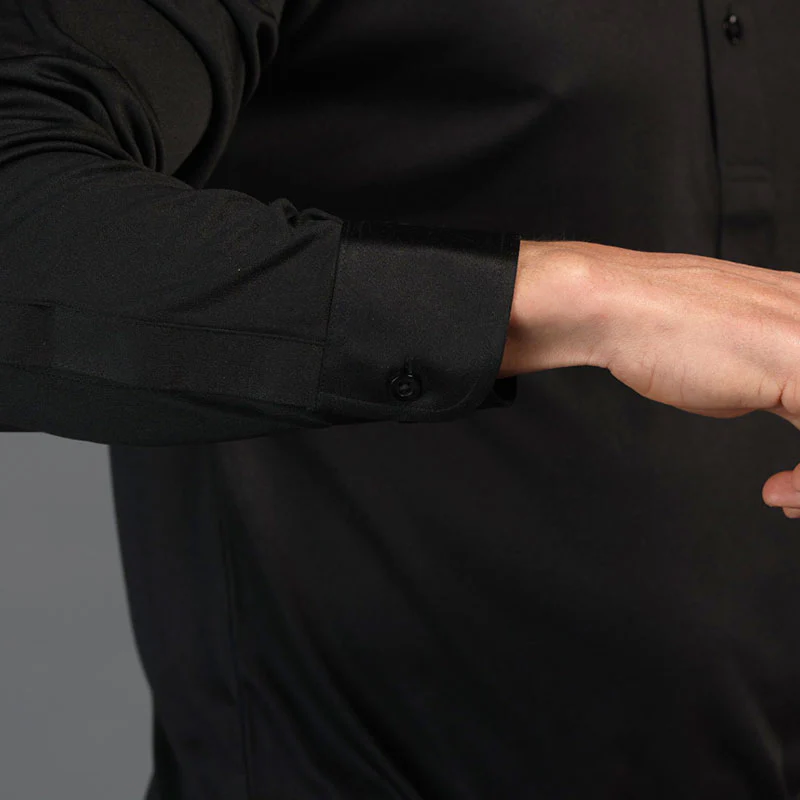 Semi-Spread Collar Polo Long Sleeve Black - Image 5