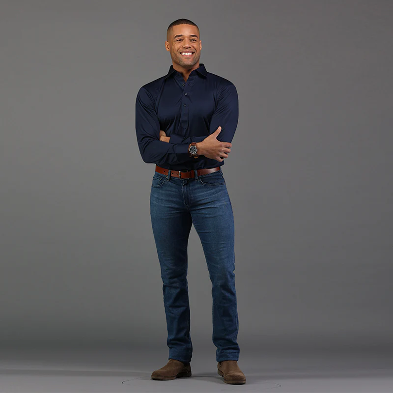 Semi-Spread Collar Polo Long Sleeve Navy - Image 4