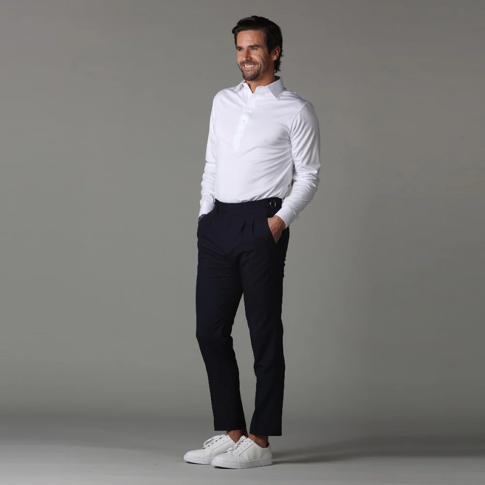 Semi-Spread Collar Polo Long Sleeve White - Image 3
