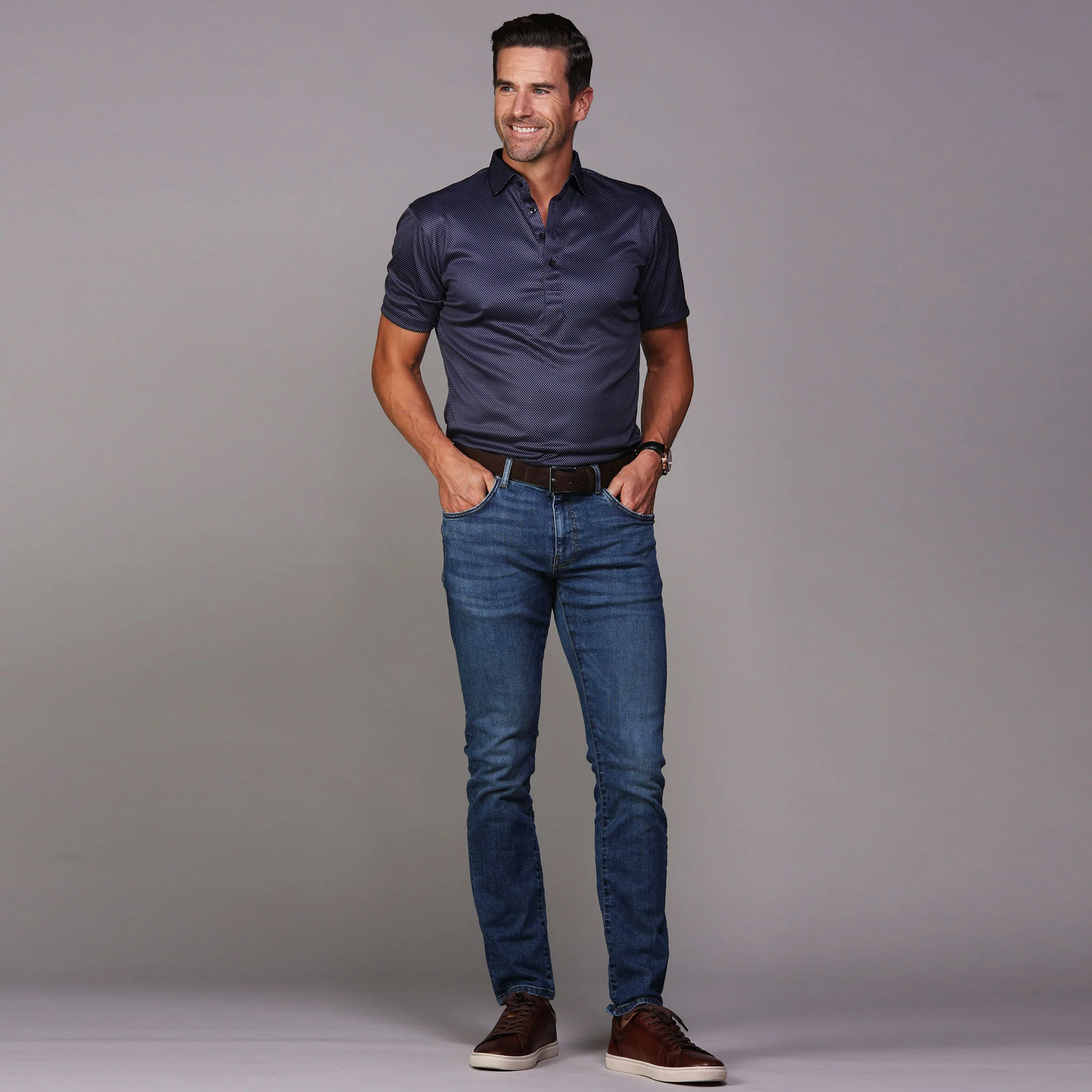 Semi-Spread Collar Polo Midnight Micro Dot - Image 4