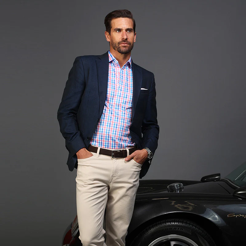 Semi-Spread Collar Polo Nantucket Blue and Pink Gingham - Image 3