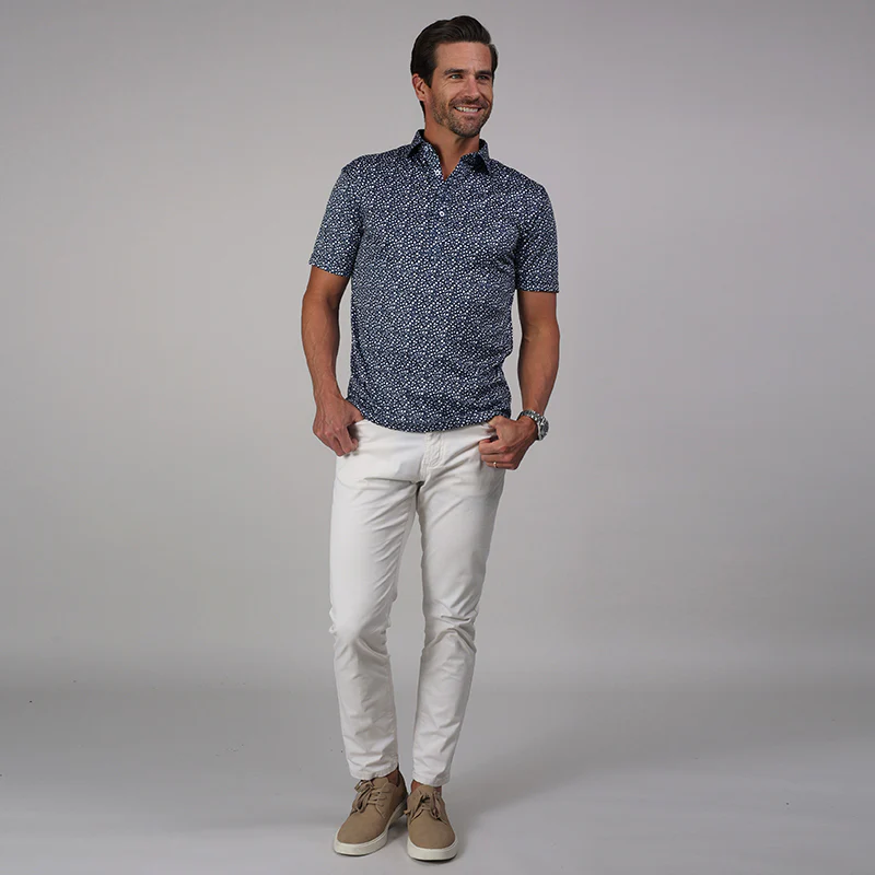 Semi-Spread Collar Polo Navy Floral - Image 3