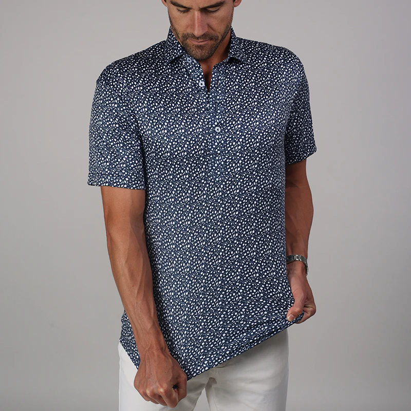 Semi-Spread Collar Polo Navy Floral - Image 5