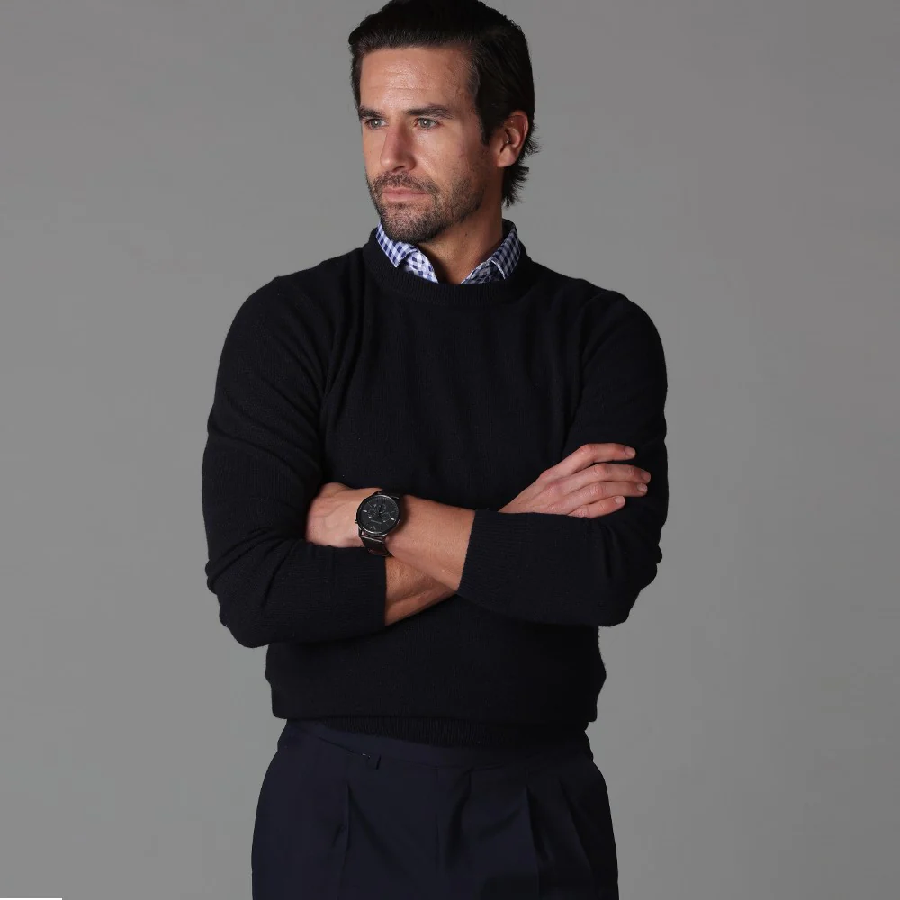 Semi-Spread Collar Polo Navy Gingham - Image 3
