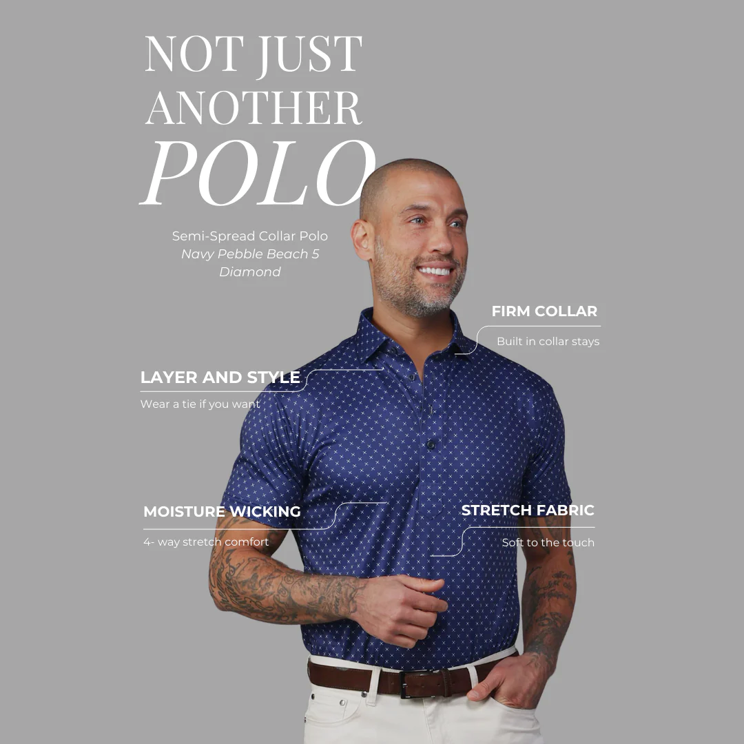 Semi-Spread Collar Polo Navy Pebble Beach 5 Diamond - Image 7
